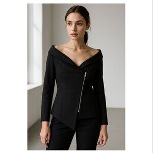 Trouvé Off-Shoulder Asymmetric Zip Jacket, Black, Womens Size Large